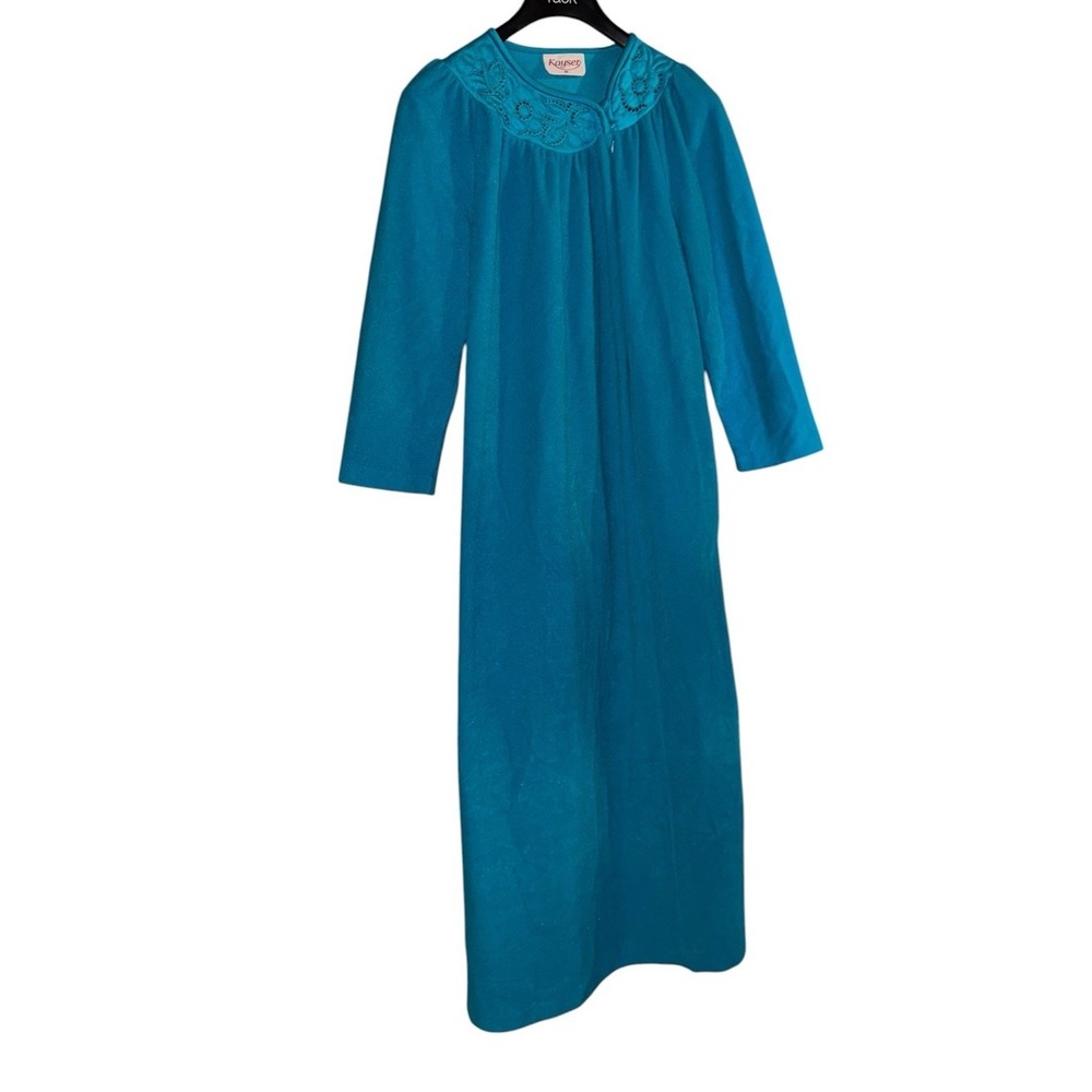 Vintage 1960s Kayser Teal Zip Up Robe Medium